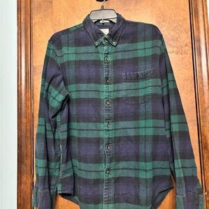 Vintage J. Crew Men's Plaid Shirt - Dark Blue and Green